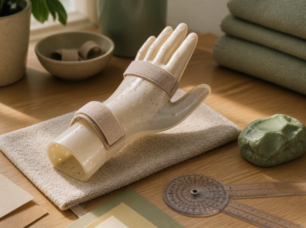 Custom thermoplastic hand orthosis being shaped for a patient